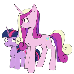 Size: 955x955 | Tagged: safe, artist:emptygoldstudio, imported from derpibooru, princess cadance, twilight sparkle, pony, unicorn, alternate universe, duo, female, height difference, mare, race swap, simple background, transparent background, unicorn cadance, unicorn twilight