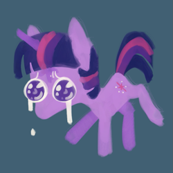 Size: 745x745 | Tagged: safe, artist:emptygoldstudio, imported from derpibooru, twilight sparkle, pony, unicorn, big eyes, crying, female, green background, mare, sad, simple background, solo, unicorn twilight