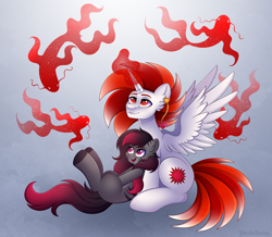 Size: 5629x4910 | Tagged: safe, artist:madelinne, imported from derpibooru, oc, oc:madelinne, oc:ryoku memori, alicorn, earth pony, alicorn oc, duo, earth pony oc, full body, horn, magic, wings