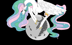 Size: 1302x818 | Tagged: safe, artist:corywoz001, imported from derpibooru, princess celestia, alicorn, pony, black background, crying, implied princess luna, mare in the moon, moon, sad, simple background, solo, tangible heavenly object