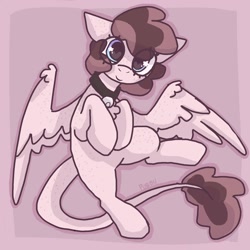 Size: 1500x1500 | Tagged: safe, artist:puppie, imported from derpibooru, oc, oc only, oc:raevyn, pegasus, pony, collar, female, freckles, leonine tail, mare, solo, spread wings, wings