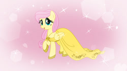 Size: 1024x577 | Tagged: safe, artist:discordedproductions, imported from derpibooru, fluttershy, pegasus, pony, fanfic:bride of discord, clothes, cute, dress, flutterbeautiful, shyabetes