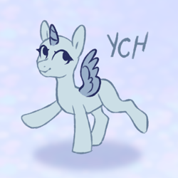 Size: 900x900 | Tagged: safe, artist:mr.catfish, imported from derpibooru, alicorn, pony, chibi, commission, dot eyes, raised hoof, smiling, solo, spread wings, wings, your character here