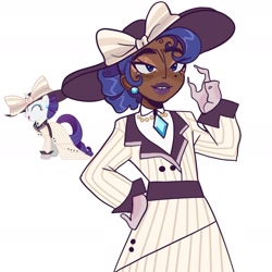 Size: 1972x1972 | Tagged: safe, artist:clarissasbakery, imported from derpibooru, rarity, human, ppov, clothes, dark skin, hat, humanized, raristocrat, rose dewitt bukater, screencap reference, simple background, solo, titanic, white background