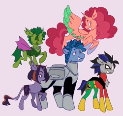 Size: 1956x1856 | Tagged: safe, artist:clarissasbakery, imported from derpibooru, alicorn, changeling, cyborg, cyborg pony, earth pony, pony, unicorn, beast boy, cyborg (dc comics), dc comics, ponified, raven (dc comics), robin (dc comics), simple background, starfire, teen titans go