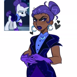 Size: 1912x1912 | Tagged: safe, artist:clarissasbakery, imported from derpibooru, rarity, human, the cutie re-mark, alternate hairstyle, alternate timeline, dark skin, ear piercing, earring, humanized, jewelry, lipstick, night maid rarity, nightmare takeover timeline, piercing, simple background, white background