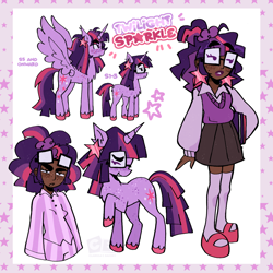 Size: 2048x2048 | Tagged: safe, artist:clarissasbakery, imported from derpibooru, twilight sparkle, alicorn, human, pony, unicorn, dark skin, freckles, glasses, humanized, twilight sparkle (alicorn), unicorn twilight