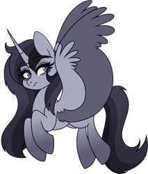 Size: 3116x3651 | Tagged: safe, artist:toods, imported from derpibooru, oc, oc only, oc:dusk ellipse, alicorn, pony, black mane, gray coat, solo