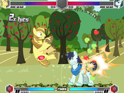 Size: 638x476 | Tagged: safe, artist:fimroots, imported from derpibooru, big macintosh, braeburn, fighting is magic, apple orchard, orchard, palette swap, recolor