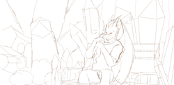 Size: 4913x2410 | Tagged: safe, artist:lullabyjak, imported from derpibooru, spike, oc, oc:igneous, anthro, dragon, baby, baby dragon, bench, crystal, father and child, father and son, male, sleeping, wip