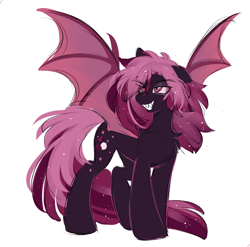 Size: 2532x2505 | Tagged: safe, artist:crimmharmony, imported from derpibooru, oc, oc:crimm harmony, bat pony, evil, evil grin, grin, nightmare form, simple background, smiling, solo, spread wings, teeth, white background, wings