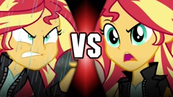 Size: 1280x720 | Tagged: safe, imported from derpibooru, sunset shimmer, equestria girls, friendship games, movie magic, spoiler:eqg specials, angry, clothes, jacket, leather, leather jacket, narrowed eyes, rage, rageset shimmer, rain, vs