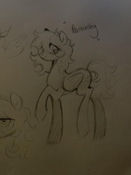 Size: 436x582 | Tagged: safe, artist:clowncarpal, imported from derpibooru, fluttershy, pegasus, pony, black and white, female, grayscale, mare, monochrome, sketch, solo, traditional art