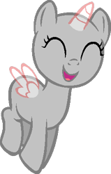 Size: 275x433 | Tagged: safe, artist:softybases, imported from derpibooru, oc, oc only, alicorn, pony, ^^, alicorn oc, bald, eyes closed, female, filly, foal, horn, open mouth, open smile, show accurate, smiling, spread wings, transparent horn, transparent wings, wings