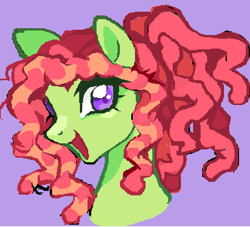 Size: 663x603 | Tagged: safe, artist:clowncarpal, imported from derpibooru, tree hugger, earth pony, pony, alternate hairstyle, bust, female, mare, purple background, simple background, solo