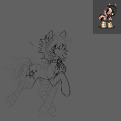 Size: 790x793 | Tagged: safe, artist:clowncarpal, imported from derpibooru, oc, oc only, pony, clothes, coat markings, collar, ear piercing, earring, female, grayscale, jewelry, mare, monochrome, piercing, sketch, socks, solo, striped socks, wip