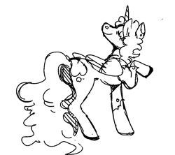 Size: 742x660 | Tagged: safe, artist:clowncarpal, imported from derpibooru, oc, oc only, alicorn, pony, alicorn oc, black and white, butt, ear piercing, female, grayscale, horn, mare, monochrome, piercing, plot, simple background, sketch, solo, white background, wings