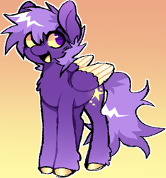 Size: 569x608 | Tagged: safe, artist:clowncarpal, imported from derpibooru, oc, oc only, pegasus, pony, chest fluff, colored wings, gradient background, multicolored wings, solo, unshorn fetlocks, wings