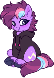 Size: 404x583 | Tagged: safe, artist:sekuponi, imported from derpibooru, oc, oc only, earth pony, pony, clothes, female, hoodie, mare, simple background, sitting, solo, transparent background, unshorn fetlocks