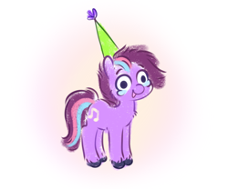 Size: 744x618 | Tagged: safe, artist:sekuponi, imported from derpibooru, oc, oc only, earth pony, chest fluff, female, hat, mare, party hat, simple background, solo, teary eyes, unshorn fetlocks