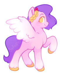 Size: 448x543 | Tagged: safe, artist:sekuponi, imported from derpibooru, pipp petals, pegasus, pony, adorapipp, coat markings, cute, female, g5, laurel wreath, looking back, mare, raised hoof, simple background, socks (coat markings), solo, spread wings, unshorn fetlocks, white background, wings, yellow eyes, yellow-eyed pipp