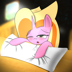 Size: 2048x2048 | Tagged: safe, artist:knife smile, imported from derpibooru, oc, oc:sunny cove ice lake, unicorn, bedroom eyes, pillow, sigh, window