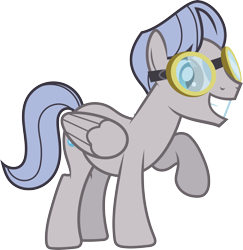 Size: 5185x5342 | Tagged: safe, artist:starryshineviolet, imported from derpibooru, pegasus, pony, hurricane fluttershy, absurd resolution, aviator goggles, g4, goggles, happy, male, raised hoof, silverwing (character), simple background, smiling, solo, stallion, stomping, transparent background, vector