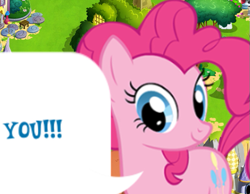 Size: 603x467 | Tagged: safe, imported from derpibooru, pinkie pie, earth pony, pony, cropped, dialogue, dialogue box, english, female, g4, gameloft, looking at you, mare, meme, mobile game, my little pony: magic princess, speech bubble, text, wow! glimmer, you