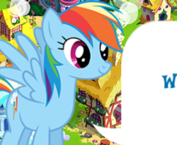 Size: 491x405 | Tagged: safe, imported from derpibooru, rainbow dash, pegasus, pony, cropped, dialogue, dialogue box, female, g4, gameloft, mare, meme, mobile game, my little pony: magic princess, reaction image, speech bubble, spread wings, text, w, wings, wow! glimmer