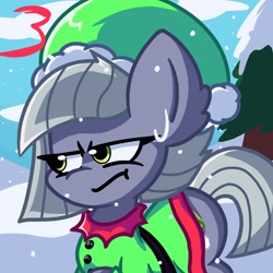 Size: 2048x2048 | Tagged: safe, artist:bluebery57, imported from derpibooru, limestone pie, earth pony, pony, christmas, christmas outfit, female, hat, holiday, mare, pine tree, santa hat, solo, tree