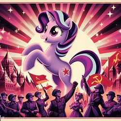 Size: 270x270 | Tagged: safe, imported from derpibooru, starlight glimmer, human, ai content, alternate cutie mark, clothes, communism, exploitable meme, female, g4, mare, meme, military uniform, prompter:vanilla5751, propaganda poster, rearing, solo focus, soviet union, stalin glimmer, uniform