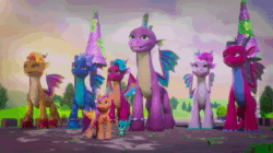 Size: 1920x1078 | Tagged: safe, imported from derpibooru, screencap, hitch trailblazer, izzy moonbow, pipp petals, spike, sunny starscout, zipp storm, spoiler:g5, spoiler:my little pony: make your mark, spoiler:my little pony: make your mark chapter 6, spoiler:mymc06e03, animated, applejack (g5), blaize skysong, dragon lord spike, fluttershy (g5), fountain (g5), g5, jade (g5), lava (g5), luxxe, mane five, mane six (g5), misty brightdawn, my little pony: make your mark, my little pony: make your mark chapter 6, older, older spike, pinkie pie (g5), rainbow dash (g5), rarity (g5), roots of all evil, sparky sparkeroni, twilight sparkle (g5), webm