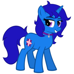 Size: 1500x1500 | Tagged: safe, artist:the smiling pony, imported from derpibooru, oc, oc only, oc:delly, pony, unicorn, derpibooru community collaboration, .svg available, 2024 community collab, collar, grin, lidded eyes, lock, looking at you, smiling, smiling at you, solo, vector