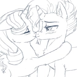 Size: 1024x1024 | Tagged: safe, artist:buttercupsaiyan, imported from derpibooru, starlight glimmer, sunburst, autodesk sketchbook, boop, collaboration, cute, female, holding, hug, kissing, male, monochrome, ship:starburst, shipping, sketch, snoot boop, straight