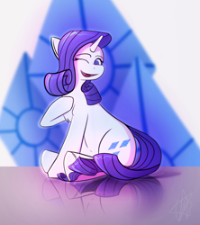 Size: 1600x1800 | Tagged: safe, artist:ermecg, imported from derpibooru, rarity, pony, unicorn, female, mare, one eye closed, open mouth, reflection