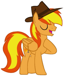 Size: 513x606 | Tagged: safe, artist:noi kincade, imported from derpibooru, oc, oc only, oc:firey ratchet, pegasus, pony, fedora, g4, hat, male, simple background, smiling, solo, transparent background