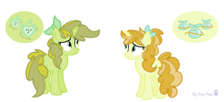 Size: 2016x916 | Tagged: safe, imported from derpibooru, oc, oc only, pony, unicorn, base used, duo, female, g4, mare, offspring, parent:apple bud, parent:pumpkin cake, parents:pumpkinbud, siblings, simple background, sisters, white background