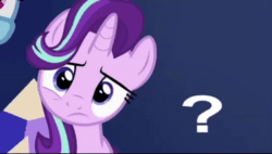 Size: 508x288 | Tagged: source needed, safe, imported from derpibooru, starlight glimmer, pony, unicorn, animated, confused, frown, g4, huh, looking at you, meme, music, ponified meme, question mark, reformed starlight, shitposting, solo, sound, wat, webm, wrong aspect ratio