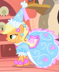 Size: 807x987 | Tagged: safe, imported from derpibooru, applejack, earth pony, pony, look before you sleep, applejack also dresses in style, beautiful, beautisexy, bored, bow, clothes, cute, dress, ear piercing, flower, flower in hair, froufrou glittery lacy outfit, jackabetes, jewelry, necklace, piercing, pretty, princess, princess applejack