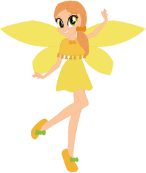 Size: 476x565 | Tagged: safe, artist:prettycelestia, artist:user15432, imported from derpibooru, fairy, equestria girls, base used, clothes, crossover, dress, equestria girls style, equestria girls-ified, fairy wings, honey (rainbow magic), honey the sweet fairy, jewelry, looking at you, necklace, rainbow magic (series), shoes, simple background, smiling, white background, wings, yellow dress, yellow wings