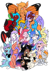 Size: 2124x2981 | Tagged: safe, artist:bunfoxx20studios, imported from derpibooru, oc, oc only, alicorn, bat pony, earth pony, hybrid, pegasus, pony, unicorn, zebra, derpibooru community collaboration, 2024 community collab, simple background, transparent background