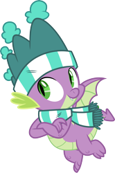 Size: 3000x4526 | Tagged: safe, artist:cloudy glow, imported from derpibooru, spike, dragon, best gift ever, clothes, crossed arms, hat, male, scarf, simple background, solo, transparent background, vector, winter hat, winter outfit