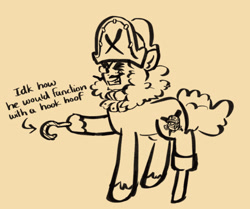 Size: 1280x1069 | Tagged: safe, artist:i-ate-a-purse, imported from derpibooru, earth pony, pony, cookie run, crossover, eyepatch, facial hair, hat, hook, male, monochrome, moustache, pirate cookie, pirate hat, ponified, simple background, text