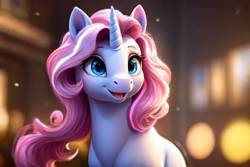 Size: 768x512 | Tagged: safe, imported from derpibooru, oc, oc:candy, unicorn, ai assisted, ai content, ai generated, happy, prompter:emptyplotfiller, smiling, solo