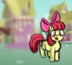 Size: 5500x5000 | Tagged: safe, artist:zestymf, imported from derpibooru, apple bloom, scootaloo, shining armor, sweetie belle, earth pony, pony, adorabloom, apple bloom's bow, applebetes, blurry background, blushing, bow, butt, cute, cutie mark, cutie mark crusaders, female, filly, foal, hair bow, looking at something, open mouth, paint tool sai, ponyville, shieldbutt, smiling