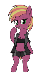 Size: 1175x2209 | Tagged: safe, alternate version, artist:wapamario63, imported from ponybooru, oc, oc only, earth pony, pony, belly, belly button, bipedal, bra, bra on pony, chest fluff, clothes, coat, exposed belly, female, mare, pants, simple background, solo, toothpick, transparent background, underwear