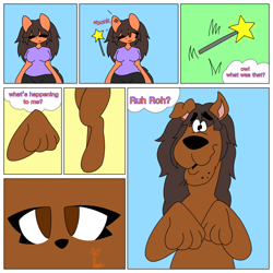 Size: 1100x1100 | Tagged: source needed, safe, artist:shybutcinnamon, imported from derpibooru, oc, oc:robertapuddin, anthro, dog, earth pony, great dane, dogified, magic wand, old art, scooby doo, scooby doo (character), species swap, transformation