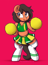 Size: 4000x5500 | Tagged: source needed, safe, artist:perezadotarts, imported from derpibooru, oc, oc:robertapuddin, bipedal, cheering, cheerleader, happy, pom pom