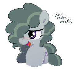 Size: 820x753 | Tagged: safe, artist:algoatall, marble pie, earth pony, pony, alternate hairstyle, blushing, female, mare, simple background, solo, speech bubble, transparent background