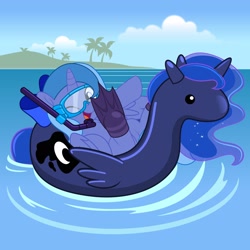 Size: 2048x2048 | Tagged: safe, artist:jhayarr23, oc:lulu star moonie, pony, female, flippers (gear), floaty, mare, water